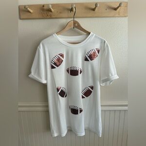 White Graphic T-Shirt with sequined footballs